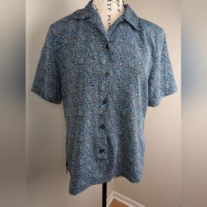 Worthington Short Sleeve Blue Dot Drift Button Up Shirt Petite Medium Retro 90's